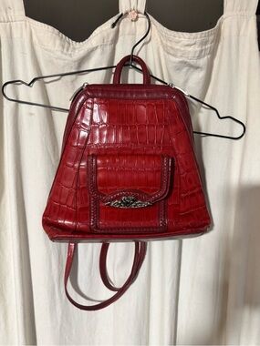 Vintage M.C. (Marc Chantal) red crocodile-embossed leather backpack